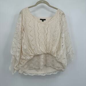 Adrianna Papell Sleeveless Top Women Size M Lace Overlay Cream Romantic Feminine